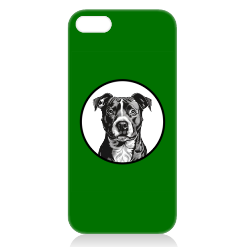 Staffordshire Bull Terrier Cameo Dog Portrait (dark green) - unique phone case by Adam Regester