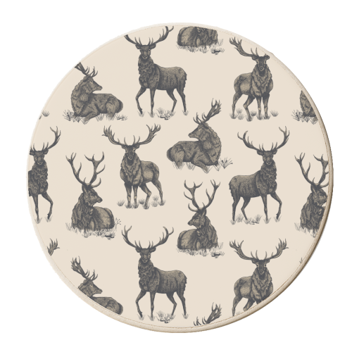 Stags hand illustrated pattern - personalised beer coaster by Rachel Edmunds