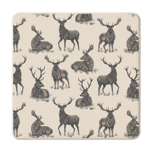 Stags hand illustrated pattern - personalised beer coaster by Rachel Edmunds