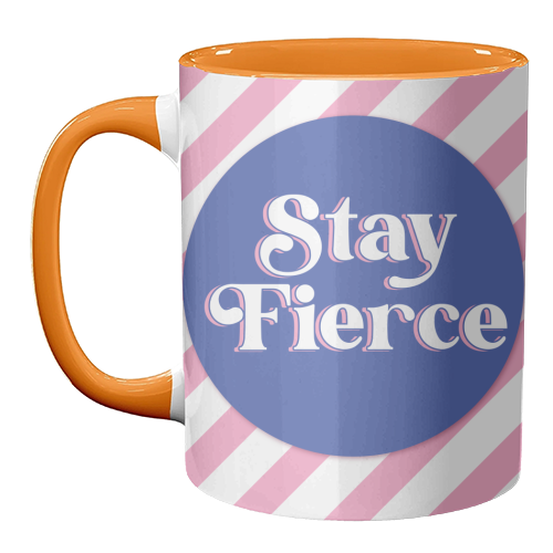 Stay Fierce! Pink and Blue Stripe. - unique mug by Mad Philomena