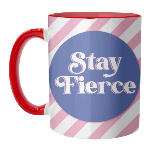 Stay Fierce! Pink and Blue Stripe. - unique mug by Mad Philomena