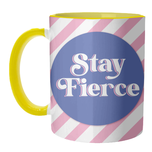 Stay Fierce! Pink and Blue Stripe. - unique mug by Mad Philomena