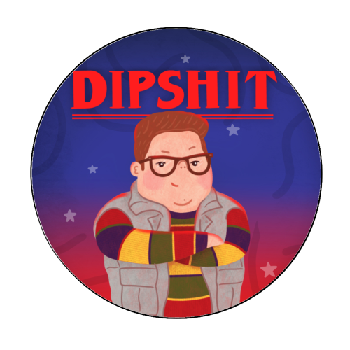 Stranger Things Dipshit Derek - Circle Sticker by Loren Grosvenor