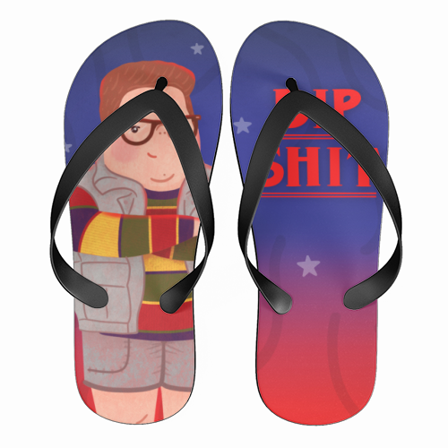 Stranger Things Dipshit Derek - funny flip flops by Loren Grosvenor