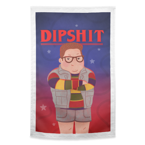 Stranger Things Dipshit Derek - funny tea towel by Loren Grosvenor