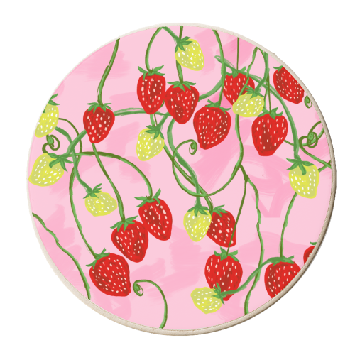 Strawberry Fields Digital Painting - personalised beer coaster by EZbie
