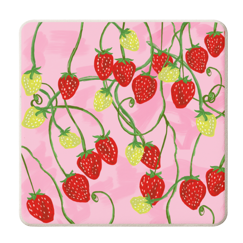 Strawberry Fields Digital Painting - personalised beer coaster by EZbie
