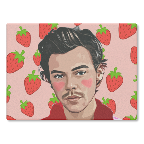Strawberry Harry - glass chopping board by DOLLY WOLFE