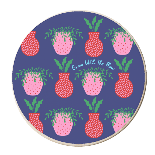 Strawberry & Pomegranate Plant Pots (Blue) - personalised beer coaster by Nida Designs