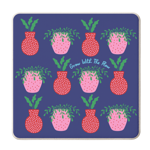 Strawberry & Pomegranate Plant Pots (Blue) - personalised beer coaster by Nida Designs