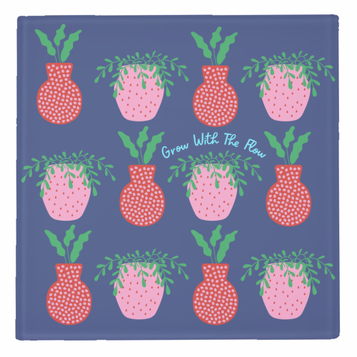 Strawberry & Pomegranate Plant Pots (Blue) - personalised beer coaster by Nida Designs