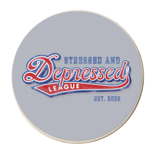 Stressed and depressed league print - personalised beer coaster by The Girl Next Draw