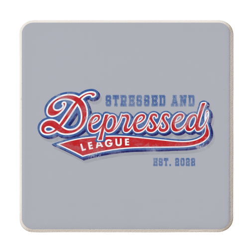 Stressed and depressed league print - personalised beer coaster by The Girl Next Draw