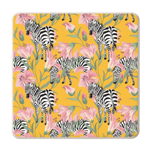 Striped For Life | Zebra Mango Forest | Modern Bohemian Wildlife Jungle | Botanical Nature - personalised beer coaster by Uma Prabhakar Gokhale