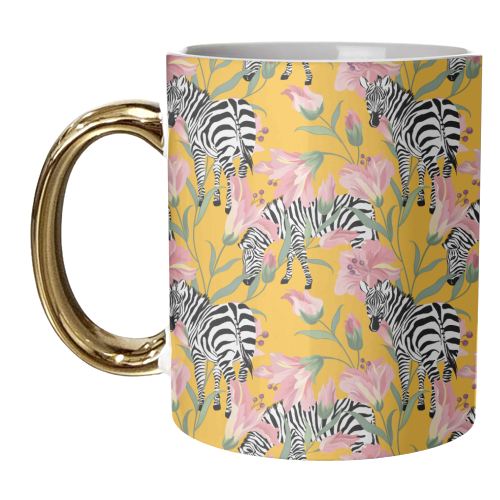 Striped For Life | Zebra Mango Forest | Modern Bohemian Wildlife Jungle | Botanical Nature - unique mug by Uma Prabhakar Gokhale
