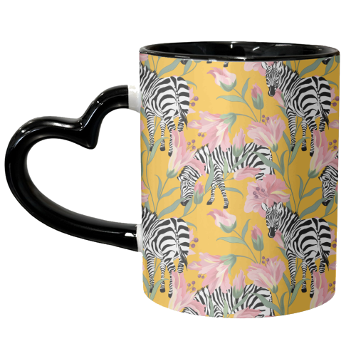 Striped For Life | Zebra Mango Forest | Modern Bohemian Wildlife Jungle | Botanical Nature - unique mug by Uma Prabhakar Gokhale