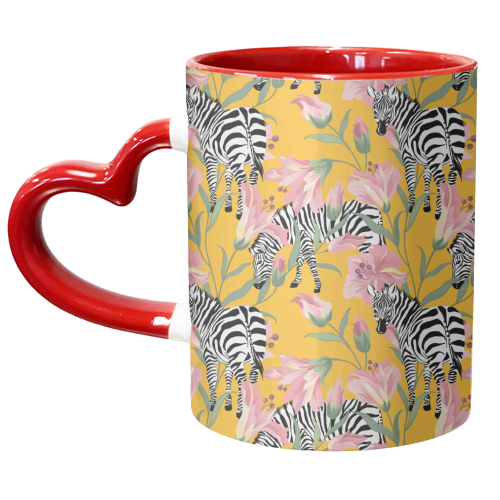 Striped For Life | Zebra Mango Forest | Modern Bohemian Wildlife Jungle | Botanical Nature - unique mug by Uma Prabhakar Gokhale
