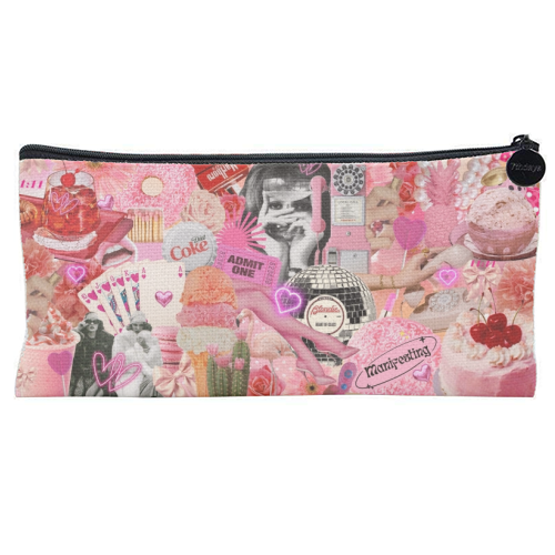 Sugar Rush Society – Retro Pink Collage Art Print | Kitsch Aesthetic Pop Surrealism Wall Art - flat pencil case by OhMC! Designs