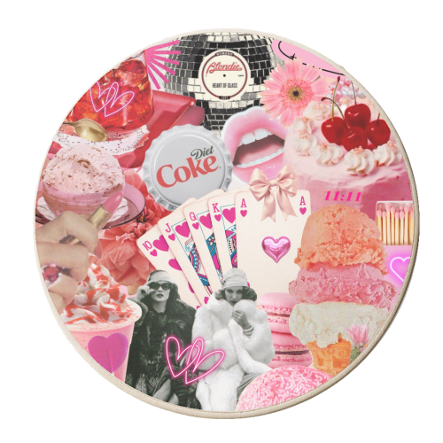 Sugar Rush Society – Retro Pink Collage Art Print | Kitsch Aesthetic Pop Surrealism Wall Art - personalised beer coaster by OhMC! Designs