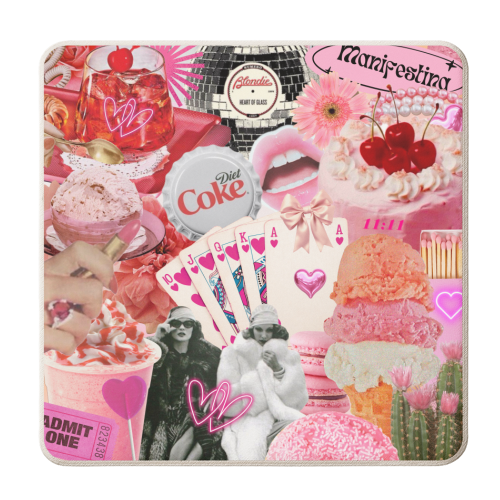 Sugar Rush Society – Retro Pink Collage Art Print | Kitsch Aesthetic Pop Surrealism Wall Art - personalised beer coaster by OhMC! Designs