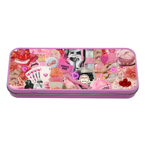 Sugar Rush Society – Retro Pink Collage Art Print | Kitsch Aesthetic Pop Surrealism Wall Art - tin pencil case by OhMC! Designs
