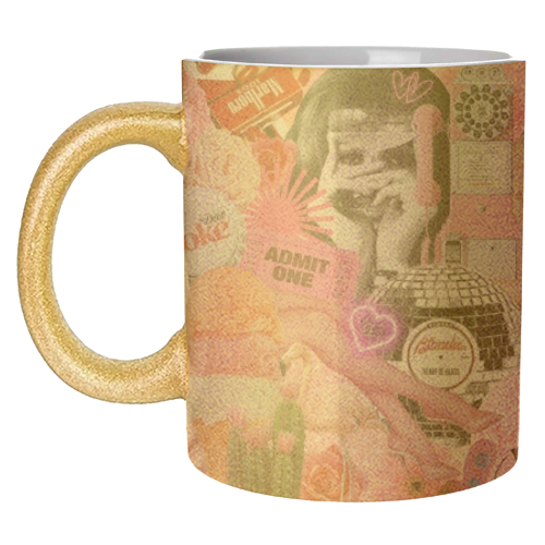 Sugar Rush Society – Retro Pink Collage Art Print | Kitsch Aesthetic Pop Surrealism Wall Art - unique mug by OhMC! Designs