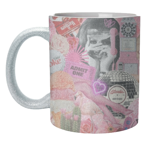 Sugar Rush Society – Retro Pink Collage Art Print | Kitsch Aesthetic Pop Surrealism Wall Art - unique mug by OhMC! Designs