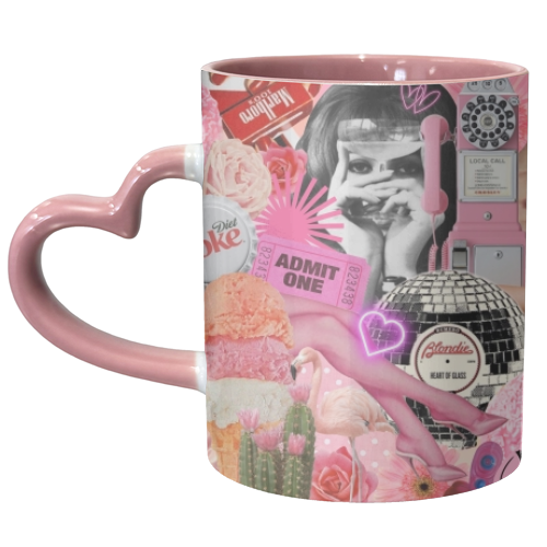 Sugar Rush Society – Retro Pink Collage Art Print | Kitsch Aesthetic Pop Surrealism Wall Art - unique mug by OhMC! Designs
