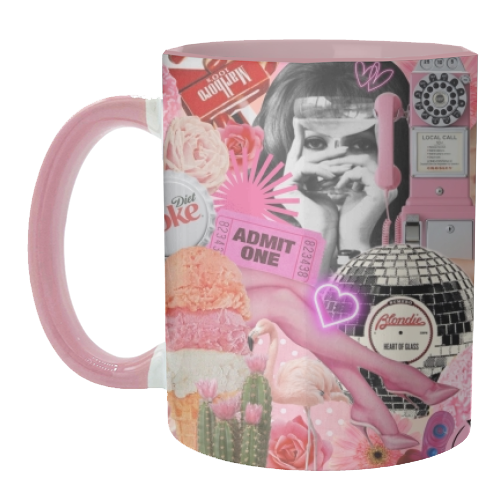 Sugar Rush Society – Retro Pink Collage Art Print | Kitsch Aesthetic Pop Surrealism Wall Art - unique mug by OhMC! Designs