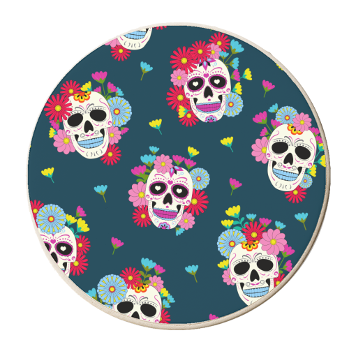 sugar skull floral - personalised beer coaster by haris kavalla