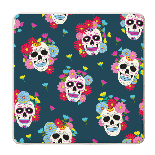 sugar skull floral - personalised beer coaster by haris kavalla