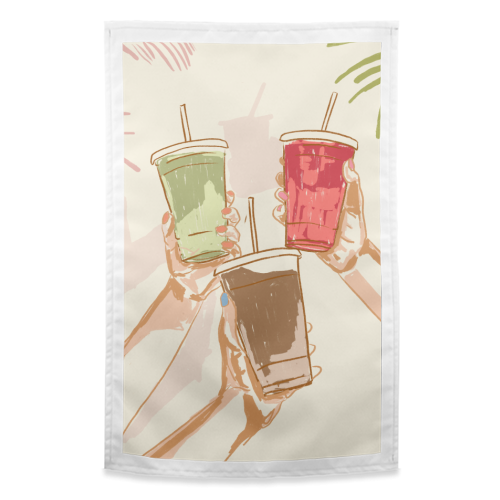 Summer Cheers – Iced Coffee & Tropical Drinks - funny tea towel by EZbie