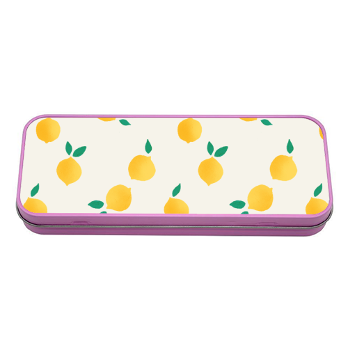 Summer Lemons Pattern - tin pencil case by Ania Wieclaw