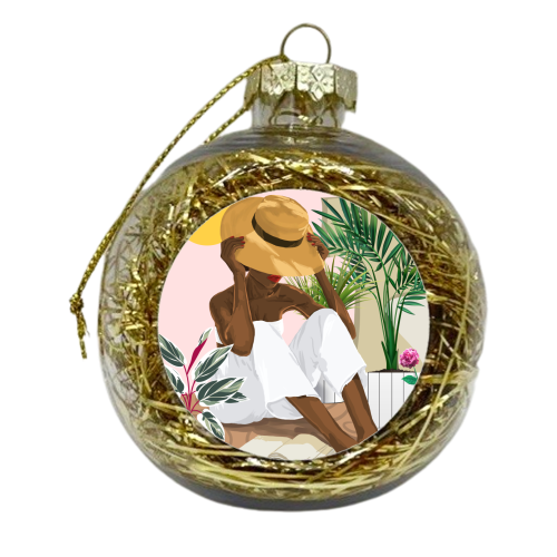 Summer Reading | Modern Bohemian Black Woman Travel | Beachy Vacation Book Reader - xmas bauble by Uma Prabhakar Gokhale