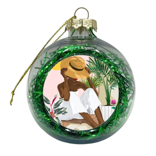 Summer Reading | Modern Bohemian Black Woman Travel | Beachy Vacation Book Reader - xmas bauble by Uma Prabhakar Gokhale