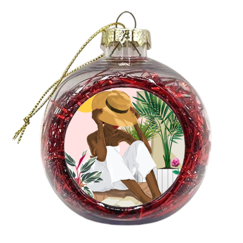 Summer Reading | Modern Bohemian Black Woman Travel | Beachy Vacation Book Reader - xmas bauble by Uma Prabhakar Gokhale