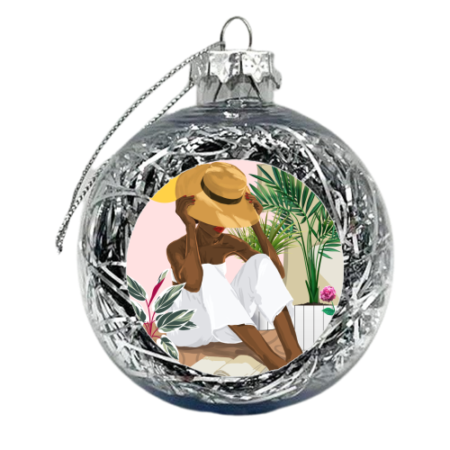 Summer Reading | Modern Bohemian Black Woman Travel | Beachy Vacation Book Reader - xmas bauble by Uma Prabhakar Gokhale