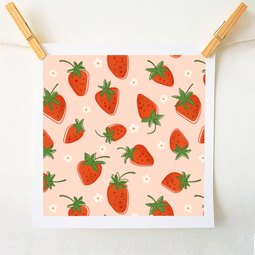 Summer Strawberry Bliss Pattern - A1 - A4 art print by Ania Wieclaw