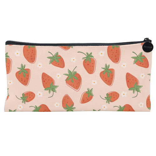 Summer Strawberry Bliss Pattern - flat pencil case by Ania Wieclaw