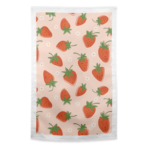 Summer Strawberry Bliss Pattern - funny tea towel by Ania Wieclaw