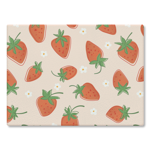 Summer Strawberry Bliss Pattern - glass chopping board by Ania Wieclaw