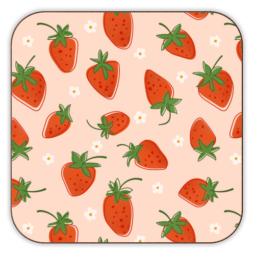 Summer Strawberry Bliss Pattern - personalised beer coaster by Ania Wieclaw