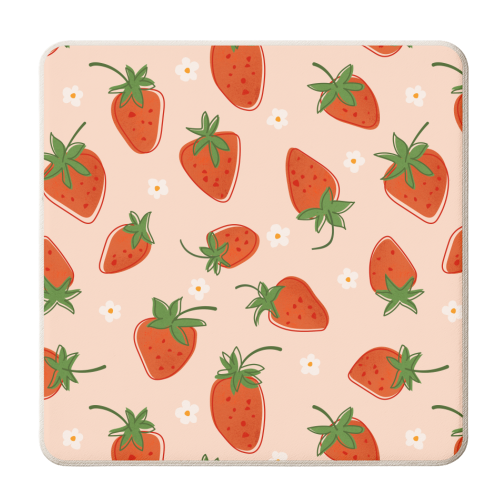 Summer Strawberry Bliss Pattern - personalised beer coaster by Ania Wieclaw