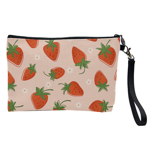 Summer Strawberry Bliss Pattern - pretty makeup bag by Ania Wieclaw