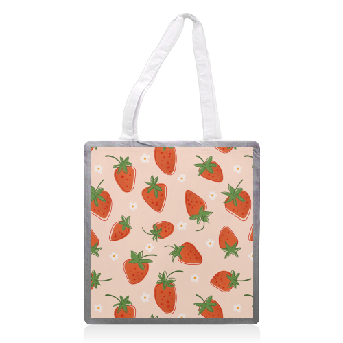 Summer Strawberry Bliss Pattern - printed canvas tote bag by Ania Wieclaw