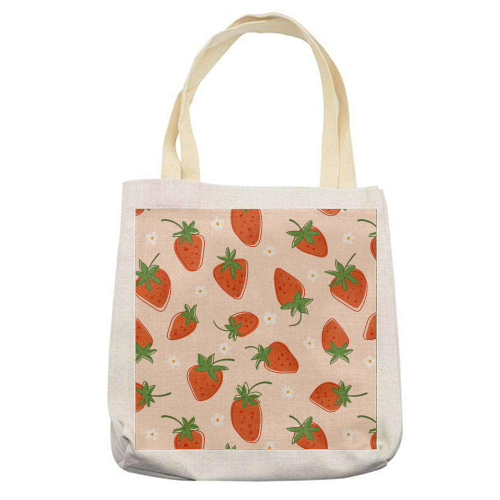 Summer Strawberry Bliss Pattern - printed canvas tote bag by Ania Wieclaw