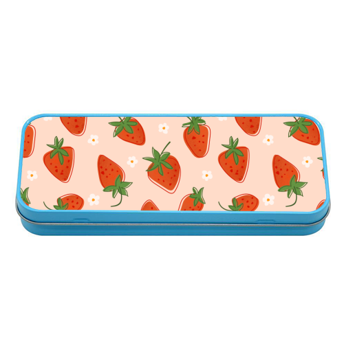 Summer Strawberry Bliss Pattern - tin pencil case by Ania Wieclaw