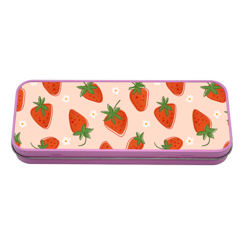 Summer Strawberry Bliss Pattern - tin pencil case by Ania Wieclaw