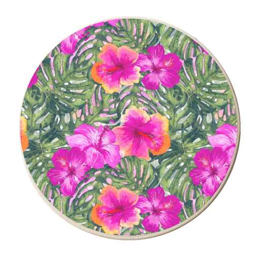 Summer Tropical Feeling Hibiscus Blossoms - personalised beer coaster by Uta Naumann