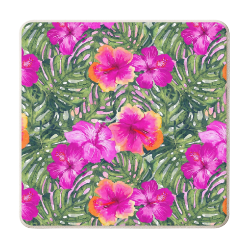 Summer Tropical Feeling Hibiscus Blossoms - personalised beer coaster by Uta Naumann